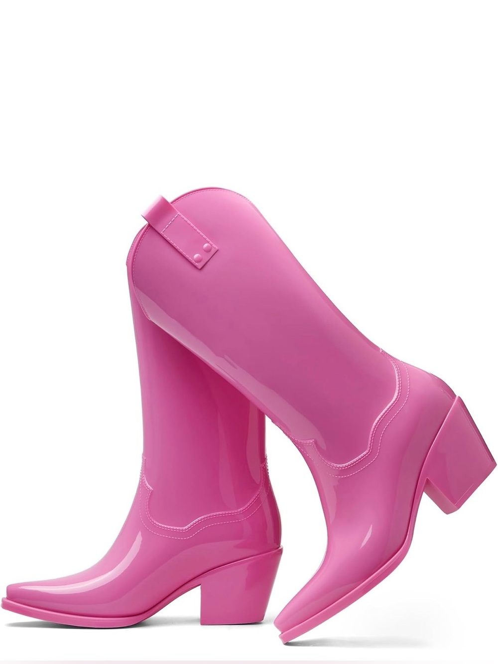 Women's Pink Glossy Mid-Calf Heel rain Boots 9